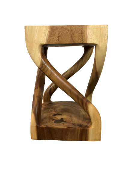 Acacia Wood Pillar Twist Stool 12 X 12 X 18 in Teak Oil | Side Table | End Table | Plant Stand | Dining Table Seating
