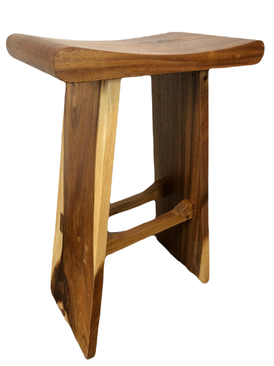 Acacia Wood Japanese-style Saddle Bar Stool 20 X 12 X 30 in Teak