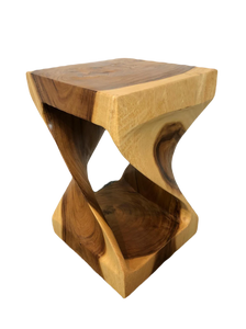 Acacia Wood Twist Stool 12 X 12 X 18 in Teak Oil | Side Table | End Table | Plant Stand | Dining Table Seating