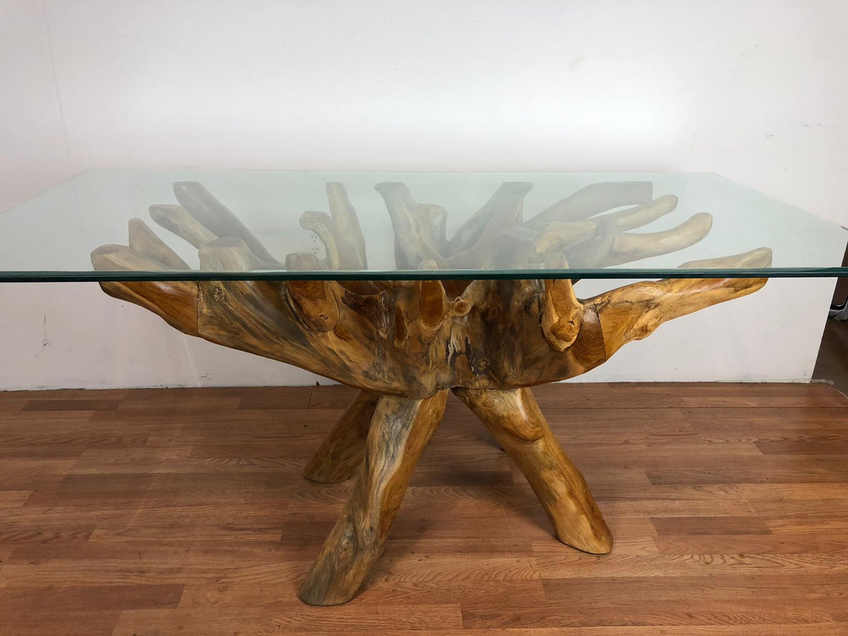 Teak root dining table and 2025 chairs