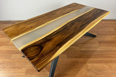 Epoxy resin rectangular coffee table from acacia wood with translucent epoxy resin 