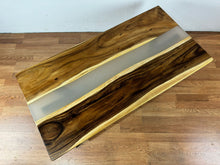 Epoxy resin rectangular coffee table from acacia wood with translucent epoxy resin 