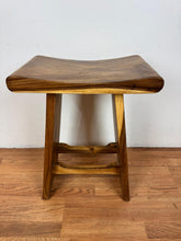 Aspen Solid Teak Saddle Counter Stool | Handcrafted Counter Height Stool | Modern Wooden Seating