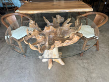 Drift Teak Root Glass Top Dining Table | 55 Inch Round Beveled Glass Top with Natural Root Base | Alexandria VA