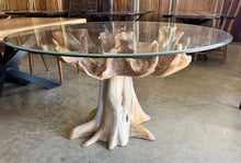 Drift Teak Root Glass Top Dining Table | 55 Inch Round Beveled Glass Top with Natural Root Base | Alexandria VA