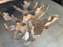 Drift Teak Root Glass Top Dining Table | 55 Inch Round Beveled Glass Top with Natural Root Base | Alexandria VA