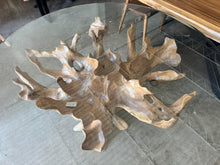 Drift Teak Root Glass Top Dining Table | 55 Inch Round Beveled Glass Top with Natural Root Base | Alexandria VA