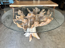 Drift Teak Root Glass Top Dining Table | 55 Inch Round Beveled Glass Top with Natural Root Base | Alexandria VA