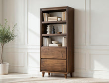 Savia Solid Wood Bookcase with Drawers | Organic Modern Bookshelf