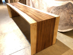 Live edge acacia wood slab waterfall dining bench