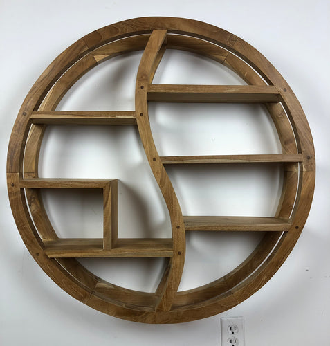Yin yang wall mounted book shelf bookcase handcrafted from solid teak wood
