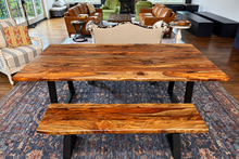 Live edge Indian rosewood dining table and matching bench with black metal legs - R-Home Furniture Northern Virginia