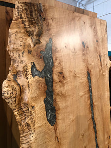 Live edge curly maple 90x33-39 one piece slab epoxy filled