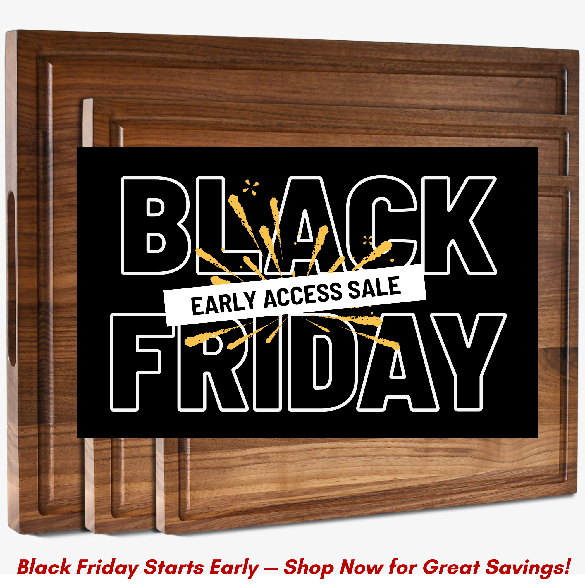 Set of 3 Reversible Walnut Cutting Boards – Solid Wood Chopping, Carving & Charcuterie Boards with Juice Groove