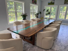 Live Edge Walnut River Dining Table with Turquoise Blue Epoxy | Solid Wood | Alexandria VA
