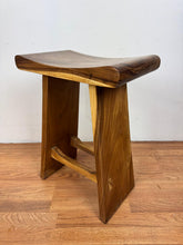 Aspen Solid Teak Saddle Counter Stool | Handcrafted Counter Height Stool | Modern Wooden Seating