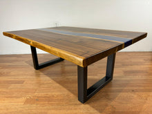 Walnut blue orchid river coffee table with live edge
