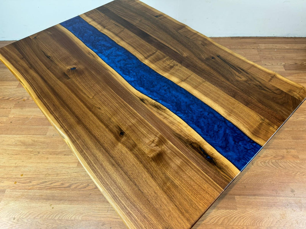 Walnut blue orchid river coffee table with live edge
