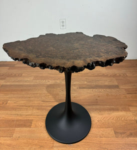 Walnut burl wood end table or accent table with tulip metal base