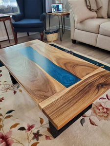 Live edge river blue epoxy coffee table