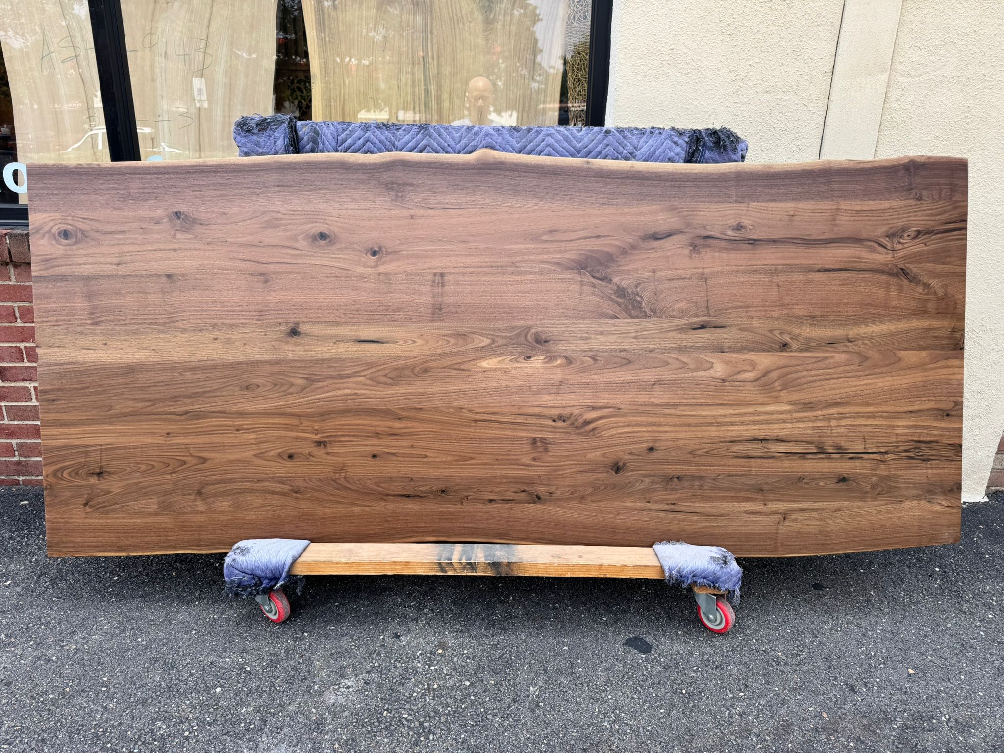Live edge walnut wood table top measuring 93x39 inches with natural grain and rich brown tones, displayed on a white background.
