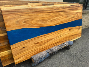 Live Edge Acacia Wood & River Blue Epoxy Dining Table Top – Handmade in Alexandria, VA FA53-7939 Live edge acacia wood 79"x39"