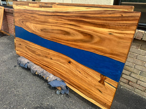 Live Edge Acacia Wood & River Blue Epoxy Dining Table Top – Handmade in Alexandria, VA FA53-7939 Live edge acacia wood 79"x39"