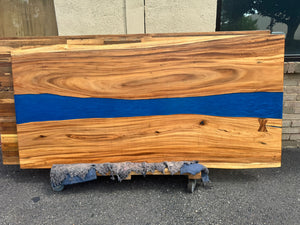 Live Edge Acacia Wood & River Blue Epoxy Dining Table Top – Handmade in Alexandria, VA FA53-7939 Live edge acacia wood 79"x39"