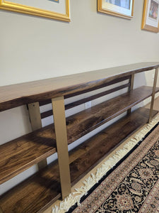 Live edge walnut wood living room bookshelves contemporary mid-century