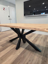 Live edge ash wood rectangular dining table with spider metal base