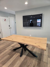 Live edge ash wood rectangular dining table with spider metal base