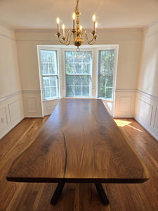 Live edge acacia wood slab dining table