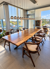 Modern live edge walnut dining table with metal base in contemporary dining room - R-Home Furniture Northern Virginia