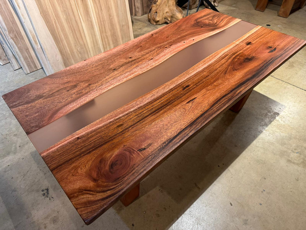 Live edge acacia coffee table top with clear epoxy
