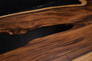 Acacia Wood Dining Table Top, Opaque Black Epoxy | Epoxy River Table | Live Edge Wood Epoxy Resin Table Top 98" x 40"