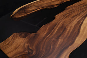 Acacia Wood Dining Table Top, Opaque Black Epoxy | Epoxy River Table | Live Edge Wood Epoxy Resin Table Top 98" x 40"