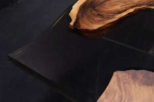 Acacia Wood Dining Table Top, Opaque Black Epoxy | Epoxy River Table | Live Edge Wood Epoxy Resin Table Top 98" x 40"