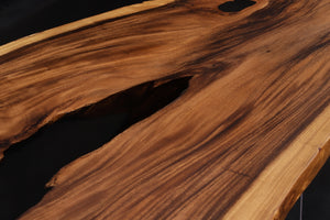 Acacia Wood Dining Table Top, Opaque Black Epoxy | Epoxy River Table | Live Edge Wood Epoxy Resin Table Top 98" x 40"