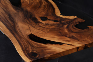 Acacia Wood Dining Table Top, Opaque Black Epoxy | Epoxy River Table | Live Edge Wood Epoxy Resin Table Top 98" x 40"