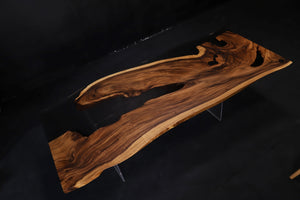 Acacia Wood Dining Table Top, Opaque Black Epoxy | Epoxy River Table | Live Edge Wood Epoxy Resin Table Top 98" x 40"