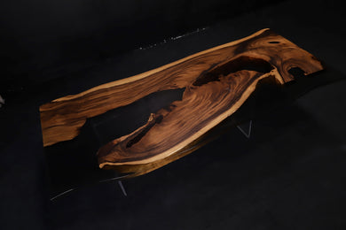 Acacia Wood Dining Table Top, Opaque Black Epoxy | Epoxy River Table | Live Edge Wood Epoxy Resin Table Top 98