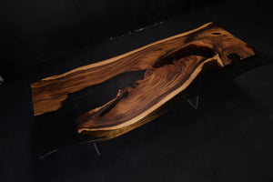 Acacia Wood Dining Table Top, Opaque Black Epoxy | Epoxy River Table | Live Edge Wood Epoxy Resin Table Top 98" x 40"