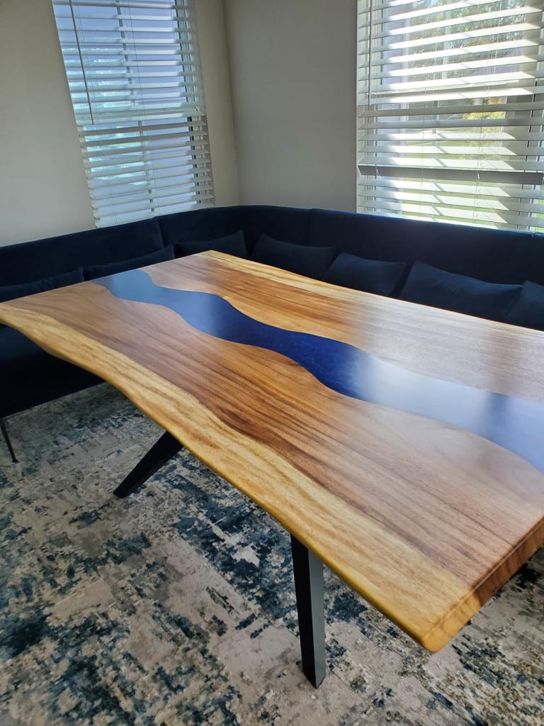 Live edge wood epoxy dining table