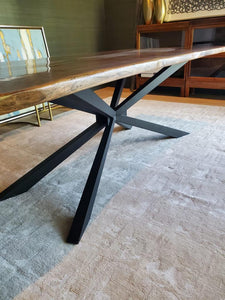 Live edge walnut wood dining table with spider metal base