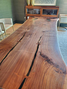 Live edge walnut wood dining table with spider metal base