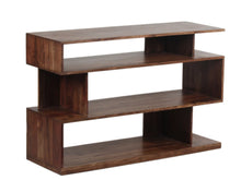 Osaka solid acacia geometric console table with asymmetrical open storage - R-Home Furniture Northern Virginia