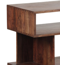 Osaka solid acacia geometric console table with asymmetrical open storage - R-Home Furniture Northern Virginia