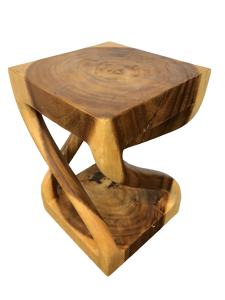 Acacia Wood Pillar Twist Stool 12 X 12 X 18 in Teak Oil | Side Table | End Table | Plant Stand | Dining Table Seating