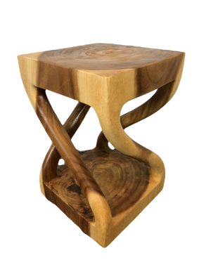 Acacia Wood Pillar Twist Stool 12 X 12 X 18 in Teak Oil | Side Table | End Table | Plant Stand | Dining Table Seating