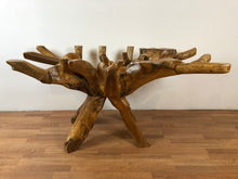 Teak root wood rectangular dining table with beveled glass top 60"